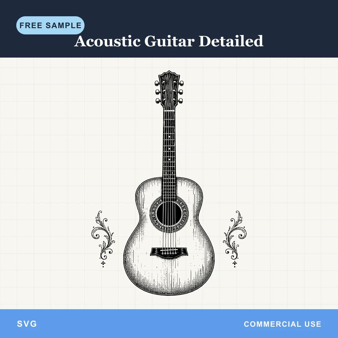 Free Acoustic Guitar Detailed SVG sample