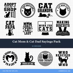 Cat Mom & Cat Dad Sayings Pack