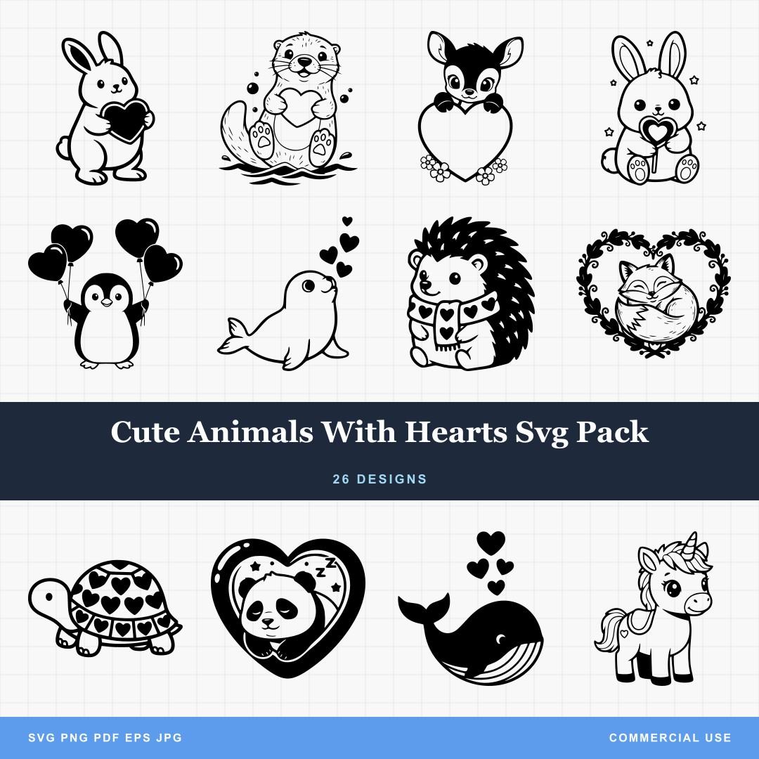 Cute Animals With Hearts Svg Pack