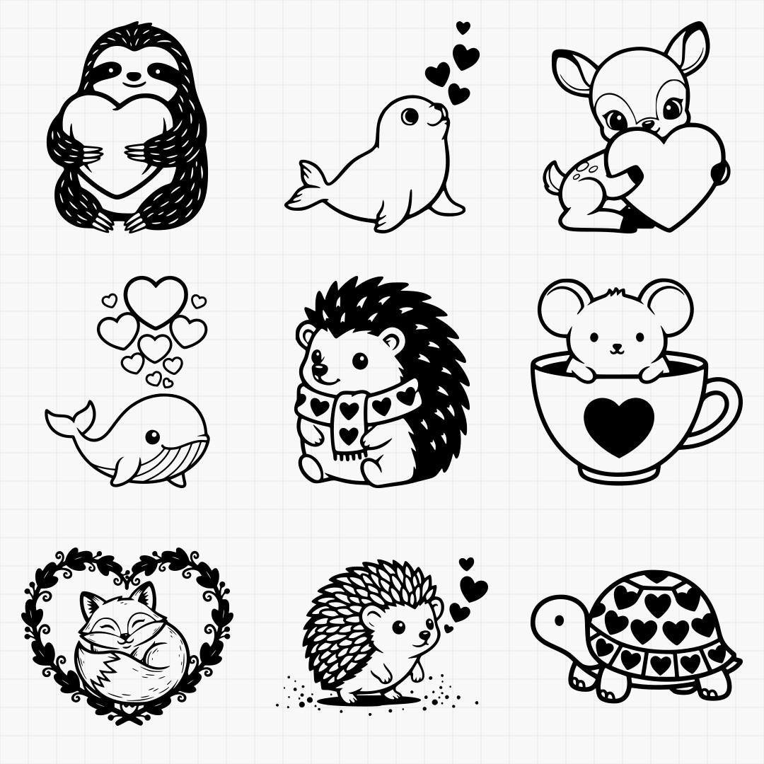 Cute Animals With Hearts Svg Pack - Thumbnail 3