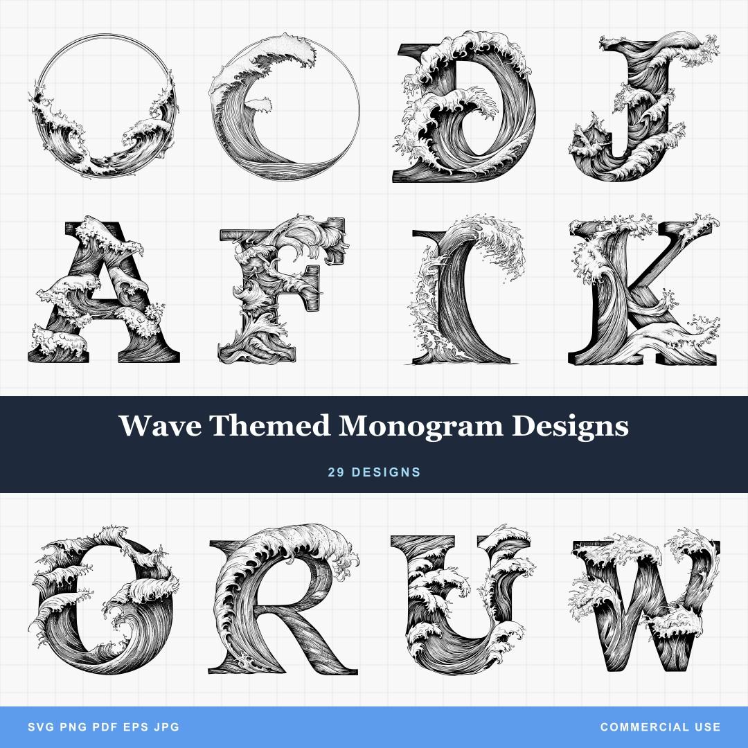 Wave Themed Monogram Designs