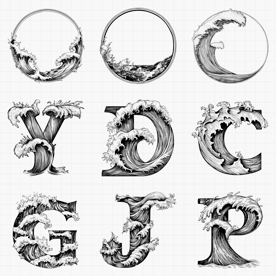 Wave Themed Monogram Designs - Thumbnail 2