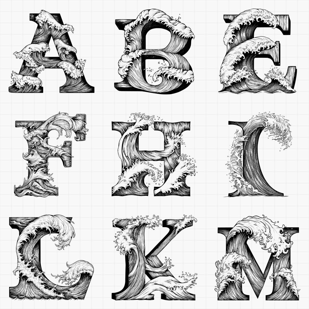 Wave Themed Monogram Designs - Thumbnail 3