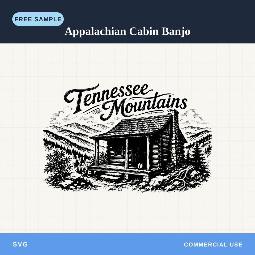 Free Appalachian Cabin Banjo SVG