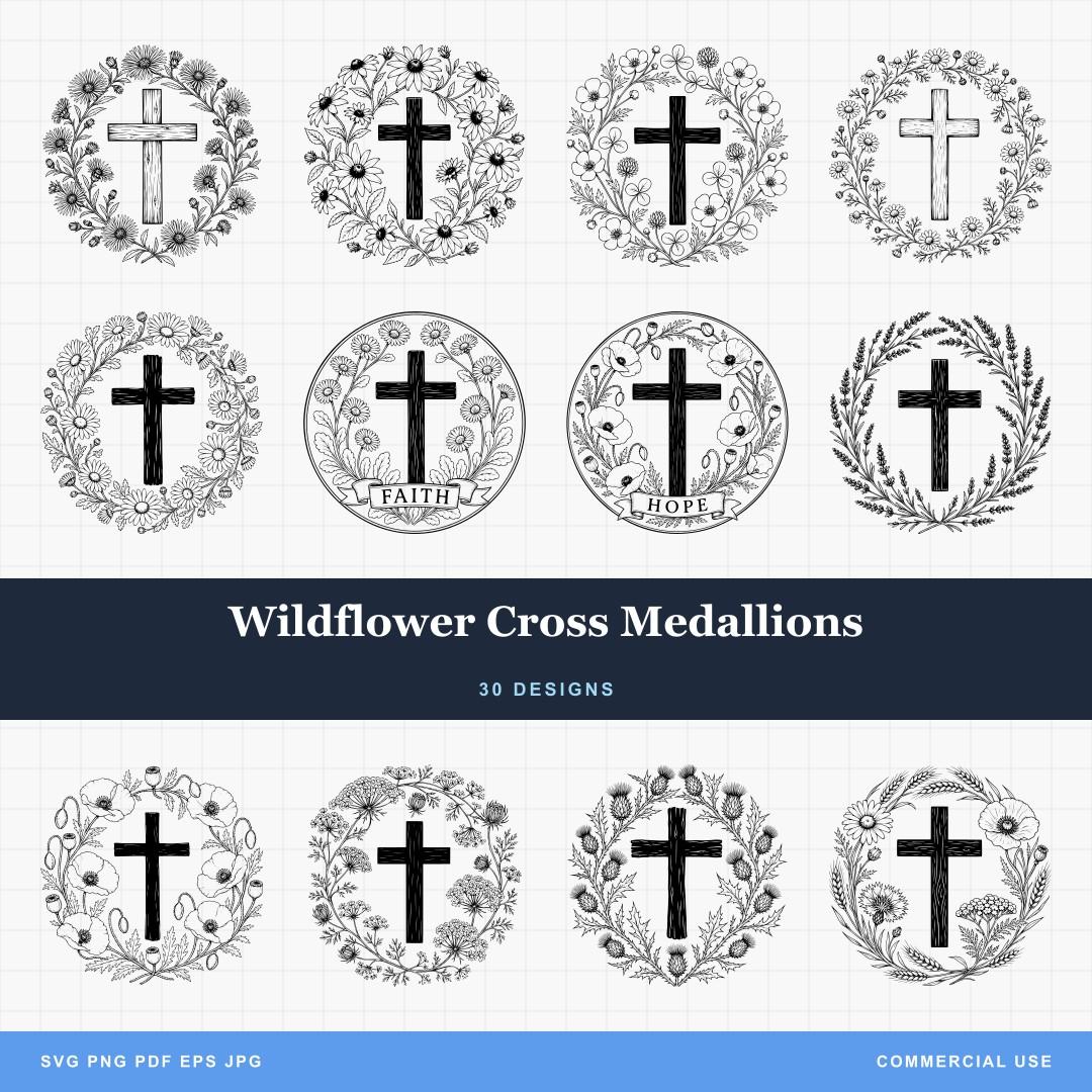 Wildflower Cross Medallions
