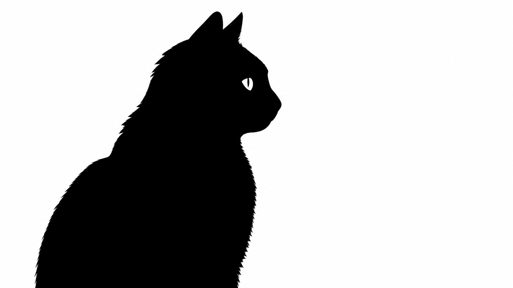 The same cat profile simplified to a black silhouette with a white eye opening against a plain white background